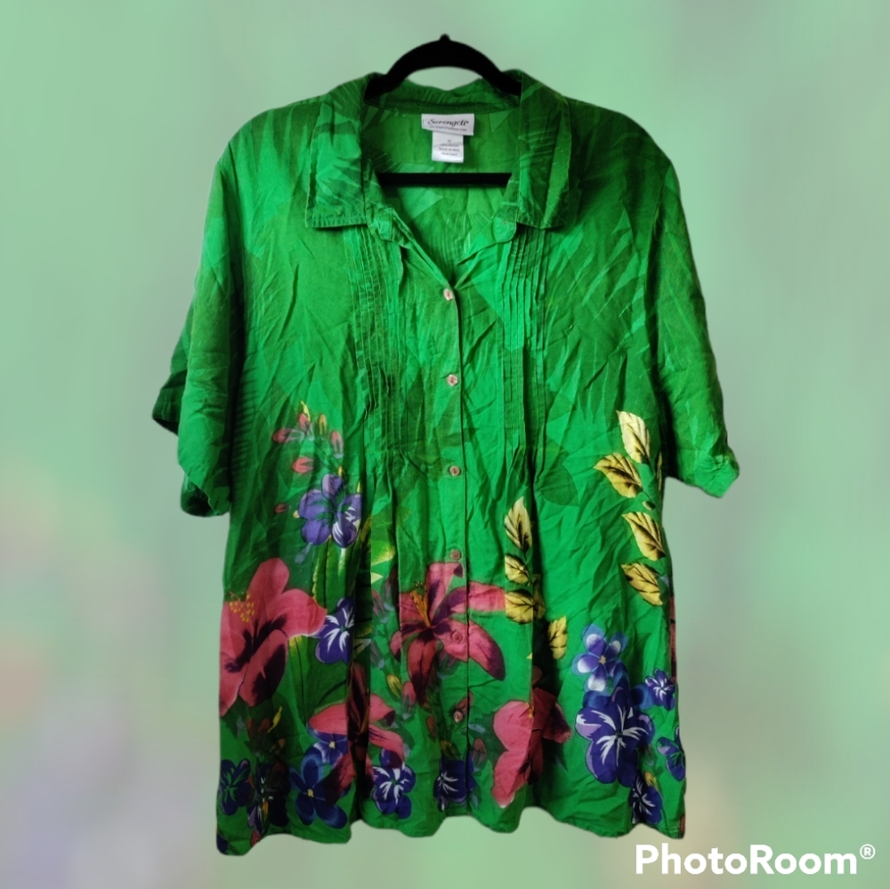Serengeti women's green tropical blouse women's size 2XL